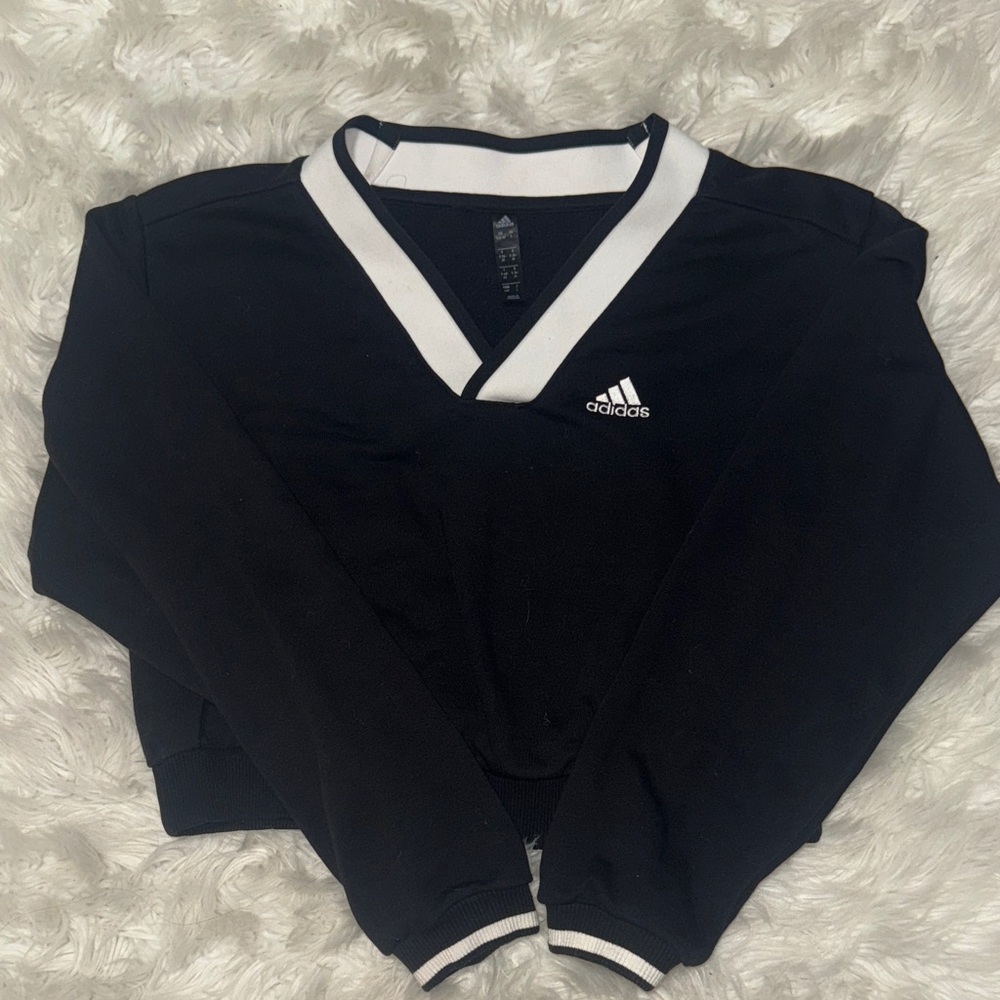 Adidas Black and White V-Neck Pullover